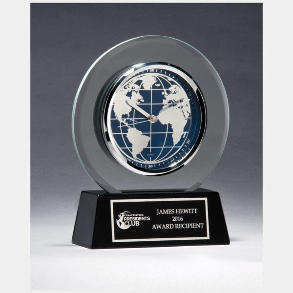 7 1/4" x 8 3/4" Glass Clock with World Dial on High Gloss Base, Plate Thumbnail