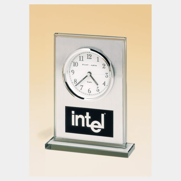 7 1/4" x 4 7/8" Glass Clock, Brushed Aluminum Panel, Dial and Aluminum Plate Thumbnail