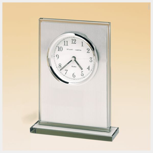 7 1/4" x 4 7/8" Glass Clock, Brushed Aluminum Panel, Dial-Plate Not Included Thumbnail