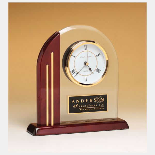 7 1/2" x 7 7/8" Arch Clock with Glass Upright and Piano Finish Post and Base with Plate Thumbnail