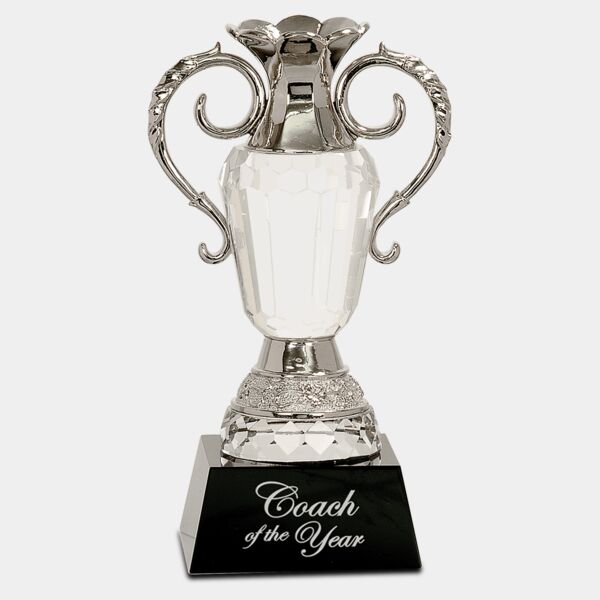 8" Crystal Cup with Metal Handles on Pedestal Base Thumbnail