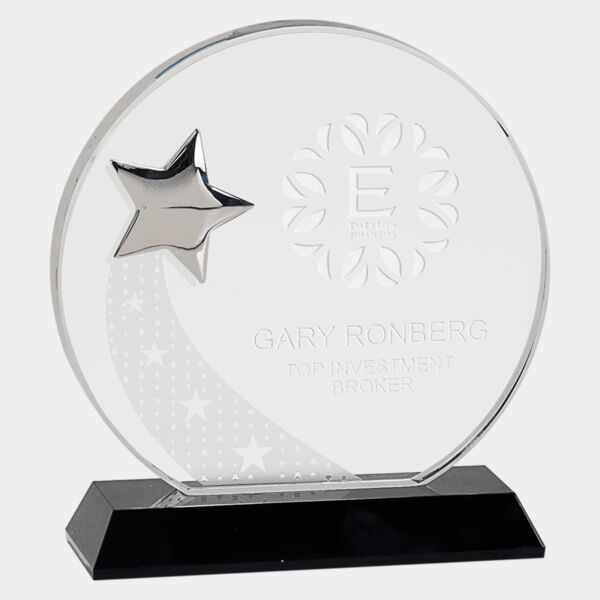 6 1/4" Round Crystal with Star on Pedestal Base Thumbnail