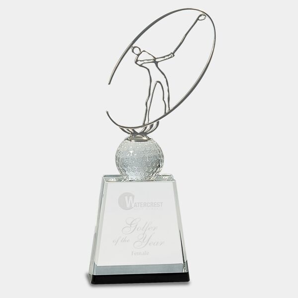 11" / Crystal Golf Award with Metal Oval Figure Thumbnail