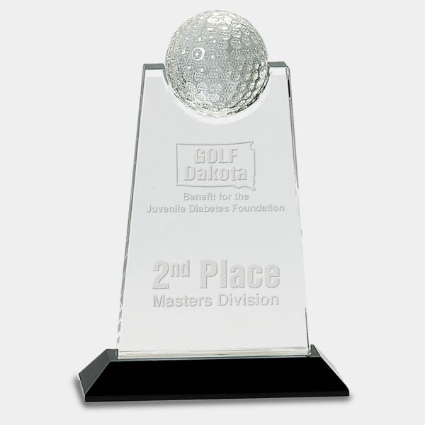 9" Crystal Tablet with Inset Golf Ball on Pedestal Base Thumbnail