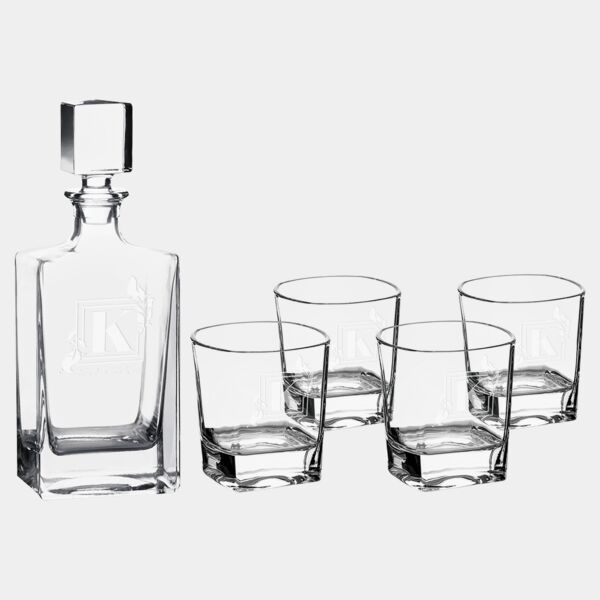 Polar Camel 810 mL Rectangle Glass Decanter Set with Four 8 oz. Rocks Glasses in Gift Box with Printed Paper Sleeve Thumbnail