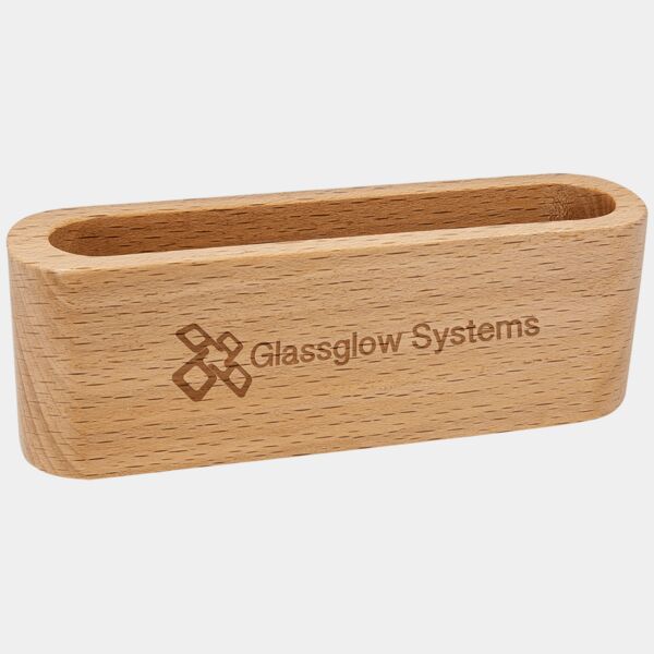 4 1/2" Beech Wood Business Card Holder Thumbnail