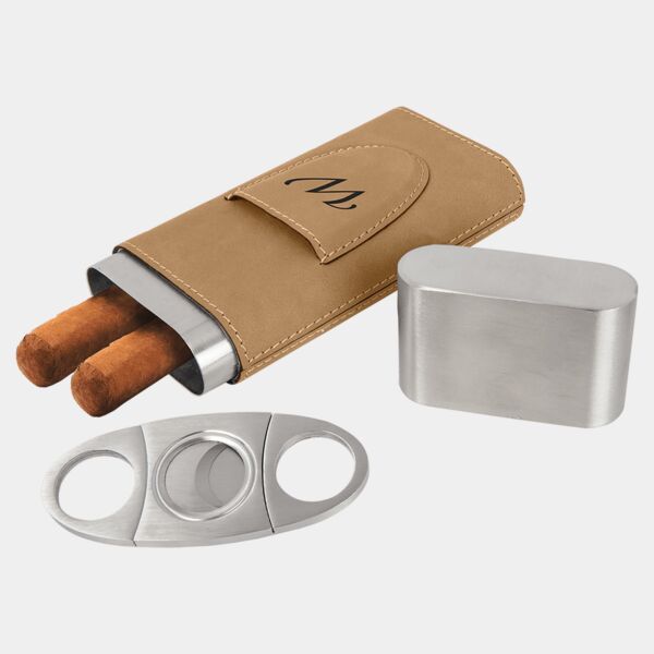 Laserable Leatherette Cigar Case with Cutter Thumbnail