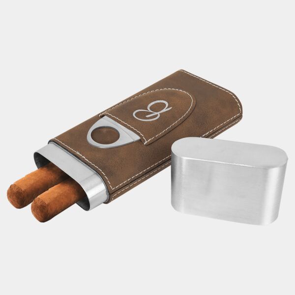 Rustic/ Laserable Leatherette Cigar Case with Cutter Thumbnail