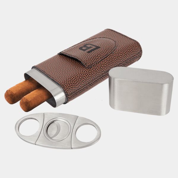 Football Laserable Leatherette Cigar Case with Cutter Thumbnail