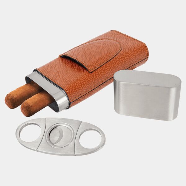 Basketball Laserable Leatherette Cigar Case with Cutter Thumbnail