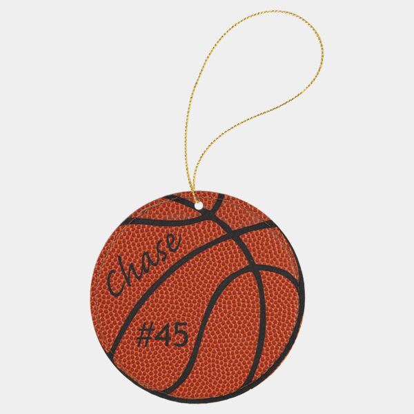 Basketball Laserable Leatherette Round Ornament with String Thumbnail
