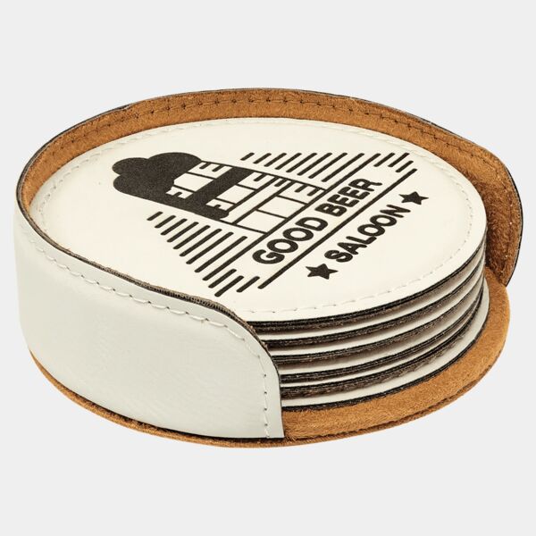 4" Round Laserable Leatherette 6-Coaster Set Thumbnail