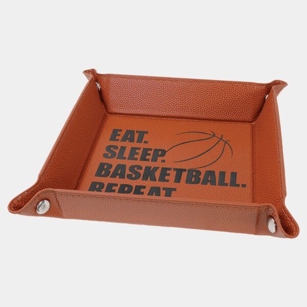 6" x 6" Basketball Laserable Leatherette Snap Up Tray with Snaps Thumbnail