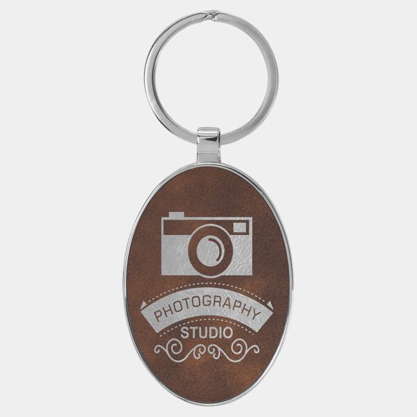 3" x 1 3/4" Laserable Leatherette/Metal Rustic/ Oval Keychain Thumbnail