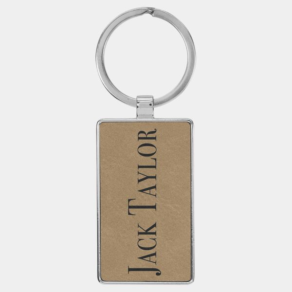 2 3/4" x 1 1/4" Laserable Leatherette/Metal Rectangle Keychain Thumbnail