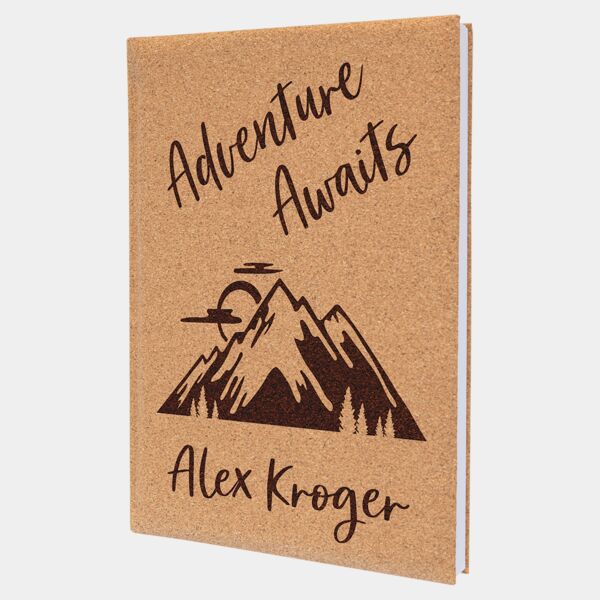 7" x 9 3/4" Cork Laserable Leatherette Sketch Book with Unlined Notepad Thumbnail