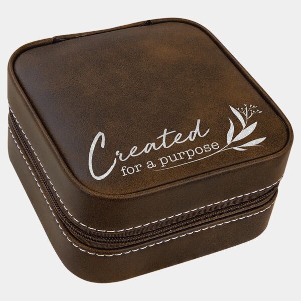 4" X 4" Rustic/ Laserable Leatherette Travel Jewelry Box with Lining Thumbnail