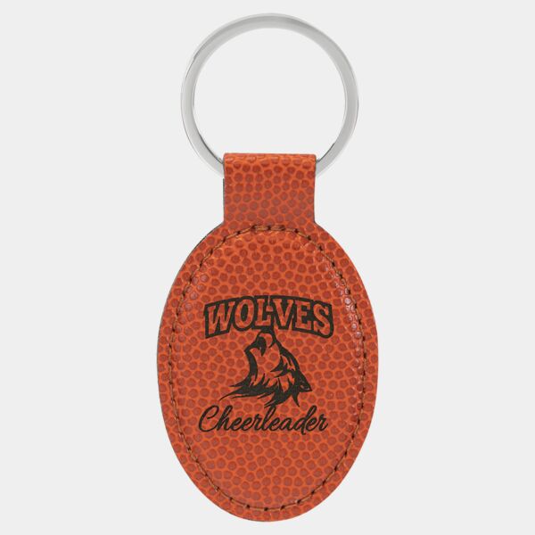 3" x 1 3/4" Basketball Laserable Leatherette Oval Keychain Thumbnail