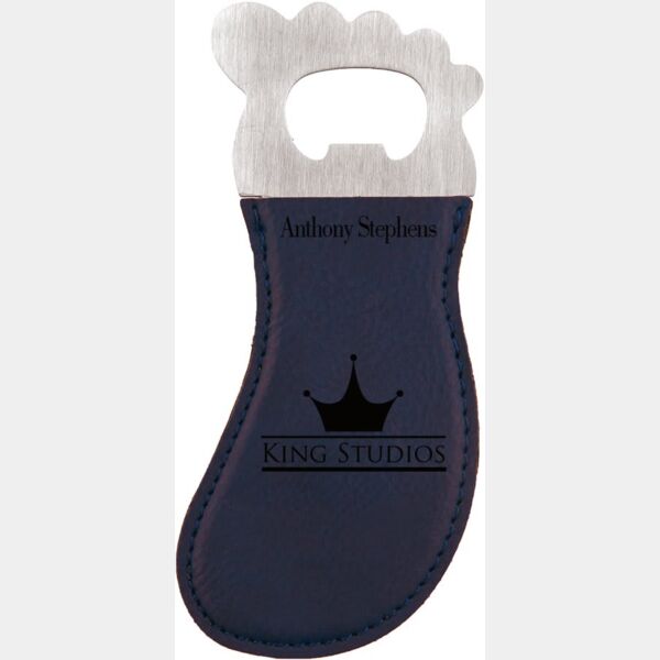 /Back Laserable Leatherette Foot Shaped Bottle Opener with Magnet Thumbnail