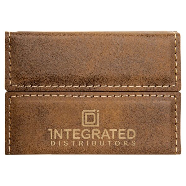 3 3/4" x 2 3/4" Rustic/ Laserable Leatherette Hard Business Card Holder Thumbnail