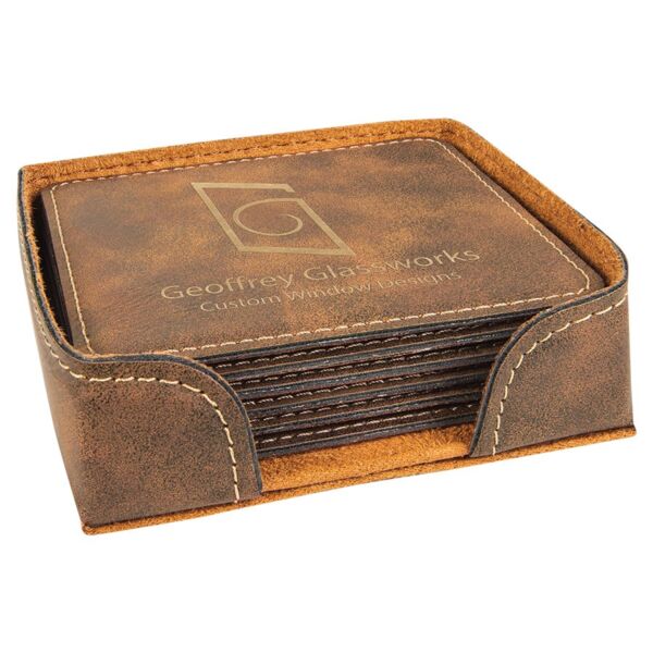 4" x 4" Rustic/ Square Laserable Leatherette 6-Coaster Set Thumbnail