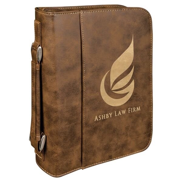 7 1/2" x 10 3/4" Rustic/ Leatherette Book/Bible Cover with Handle & Zipper Thumbnail