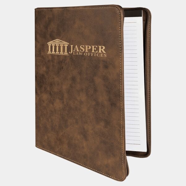 9 1/2" x 12" Rustic/ w/ Zipper Laserable Leatherette Portfolio with Notepad Thumbnail