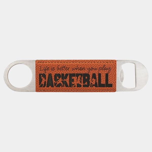 1 1/2" x 7" Basketball Laserable Leatherette Bottle Opener Thumbnail