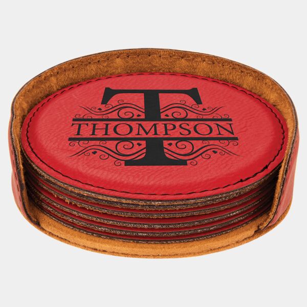 4" Laserable Leatherette Round 6-Coaster Set Thumbnail