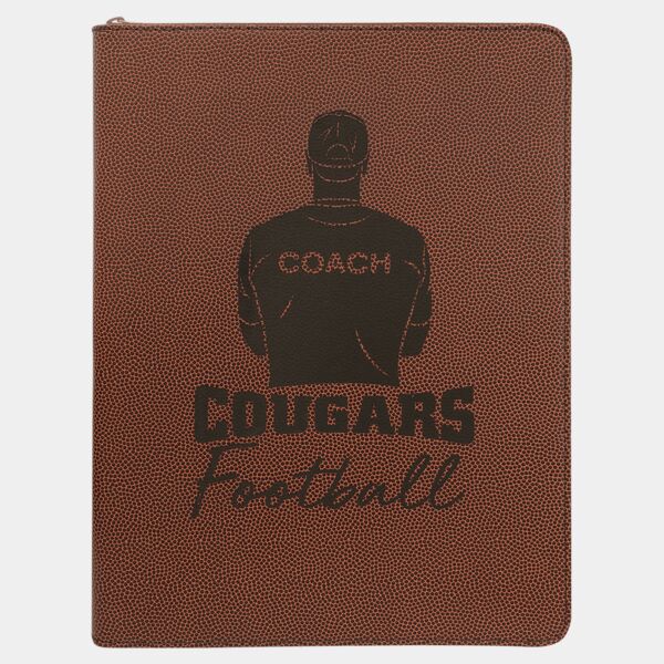 9 1/2" x 12" Football w/ Zipper Laserable Leatherette Portfolio with Notepad Thumbnail