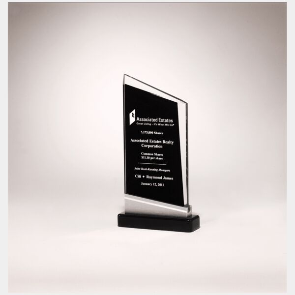 4 3/4" x 8 7/8" Zenith Series Glass Award, Piano Finish Base with Aluminum Accent Thumbnail