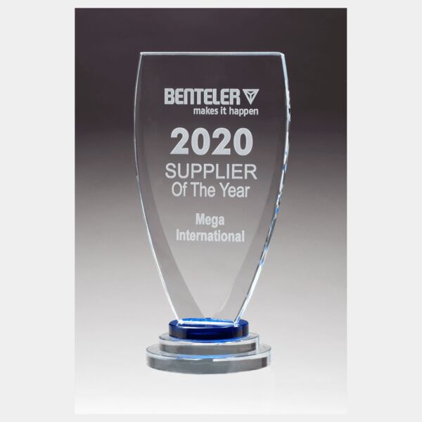 5" x 9 1/4" Chalice Series Sapphire Glass Award with and Glass Pedestal Base Thumbnail
