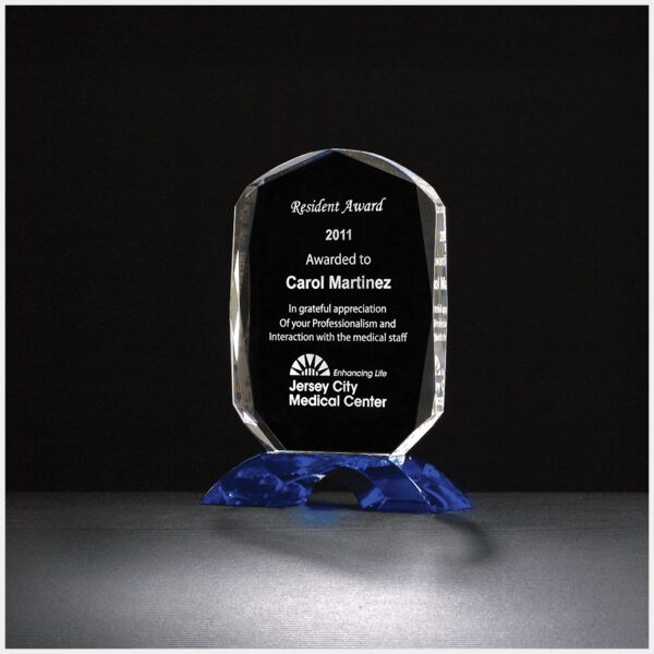 5 3/4" x 7 5/8" Diamond Series Crystal Award with Cobalt Crystal Base Thumbnail