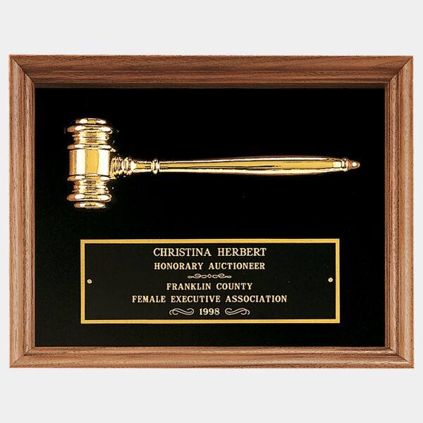 10" x 13" Electrooplated Gavel in a Frame with Velour Background and Laserable Brass plate Thumbnail