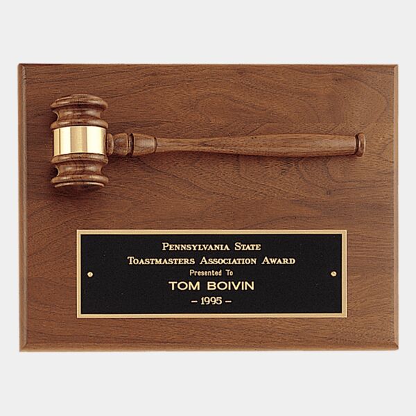 9" x 12" Solid Plaque with a Gavel, Gavel Band and Laserable Brass Plate Thumbnail