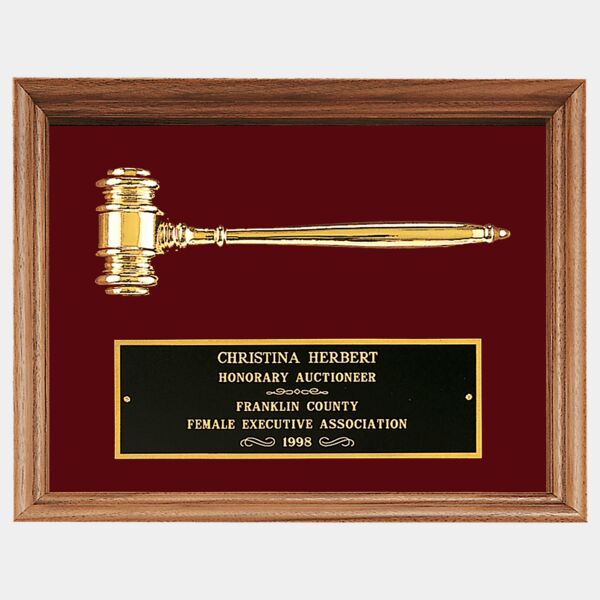 10" x 13" Electroplated Gavel in a Frame with Velour Background and Laserable Brass Plate Thumbnail