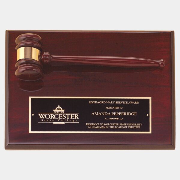 9" x 12" Piano Finish Gavel Plaque with Laserable Brass Plate Thumbnail