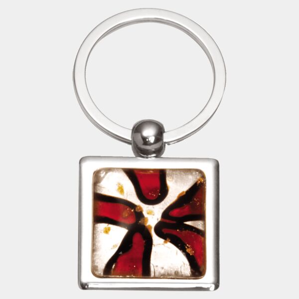 1 1/4" x 2 3/4" Art Glass Decorated Key Ring Thumbnail