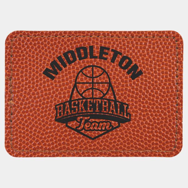 3 1/2" x 2 1/2" Rectangle Basketball Laserable Leatherette Patch with Adhesive Thumbnail