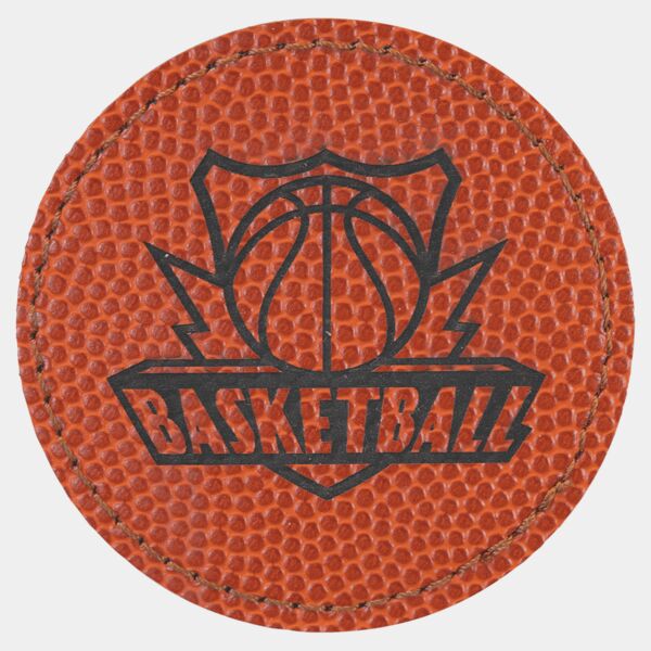 2 1/2" Round Basketball Laserable Leatherette Patch with Adhesive Thumbnail