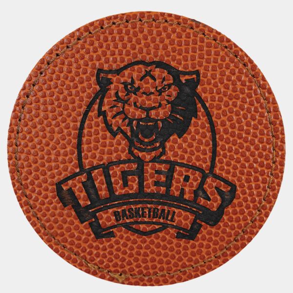 3" Round Basketball Laserable Leatherette Patch with Adhesive Thumbnail