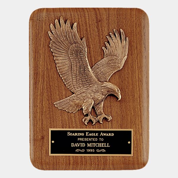 7" x 9" Solid American Plaque with Finely Detailed Eagle Relief and Laserable Brass Plate Thumbnail