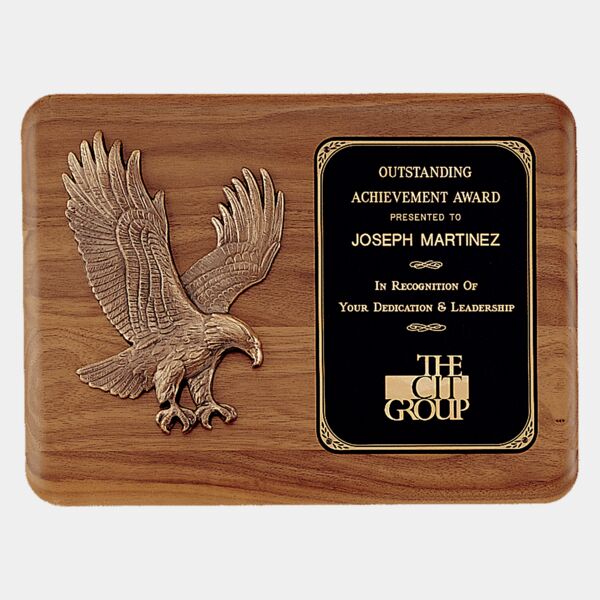 15" x 11" Solid American Plaque with Sculptured Relief Eagle Casting and Laser Engravable Brass Plate Thumbnail