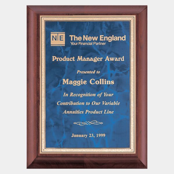 8" x 10" Hand Rubbed Finish Plaque with Sapphire Marble Border LaserFX Plate Thumbnail