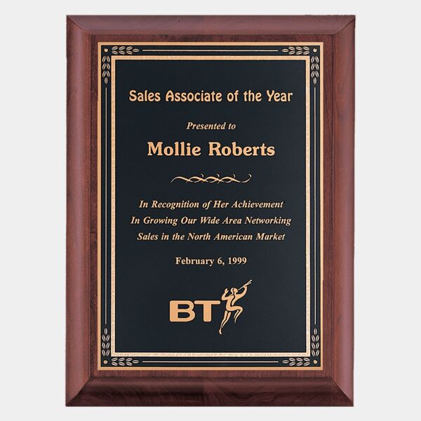 7" x 9" Hand Rubbed Finish Plaque with Florentine Border LaserFX Plate Thumbnail