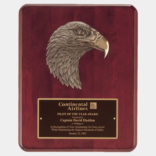 8" X 10 1/2" Piano Finish Plaque with Finely Detailed Eagle Head Casting with Laserable Brass Plate Thumbnail