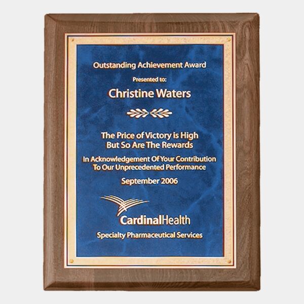 8" x 10 1/2" Airflyte Premium Piano Finish Plaque with Florentine Border Sapphire Marble LaserFX Plate Thumbnail