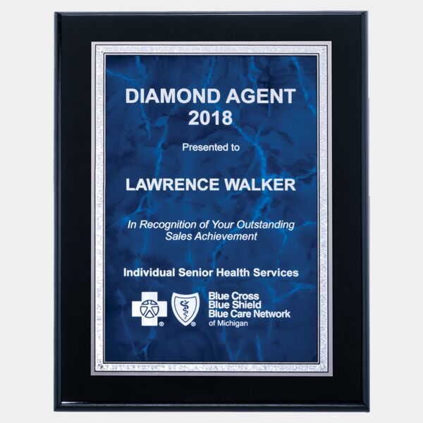 7" x 9" Airflyte High Gloss Plaque with Sapphire Marble/ Florentine Border Plate Thumbnail