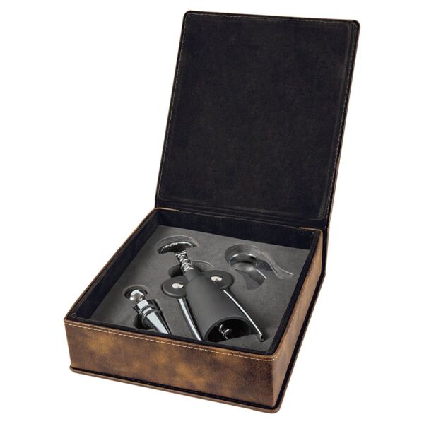 Rustic/ Laserable Leatherette 3-Piece Wine Tool Gift Set Thumbnail