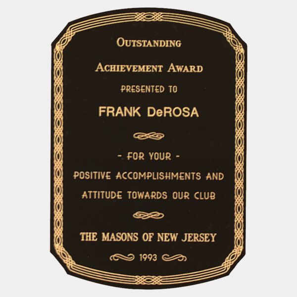 6" x 8 1/2" Laserable Brass Notched Corner Plate with Rounded Top and Bottom, Design Border and Four Holes Thumbnail